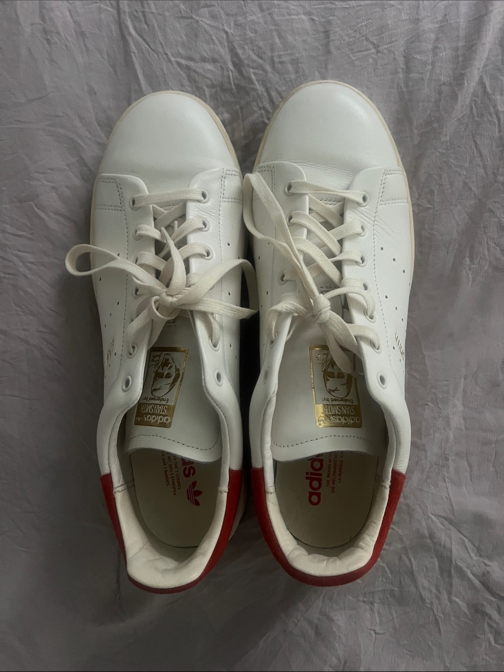Mens Adidas White STAN SMITH Sneakers with Red Heel Tab